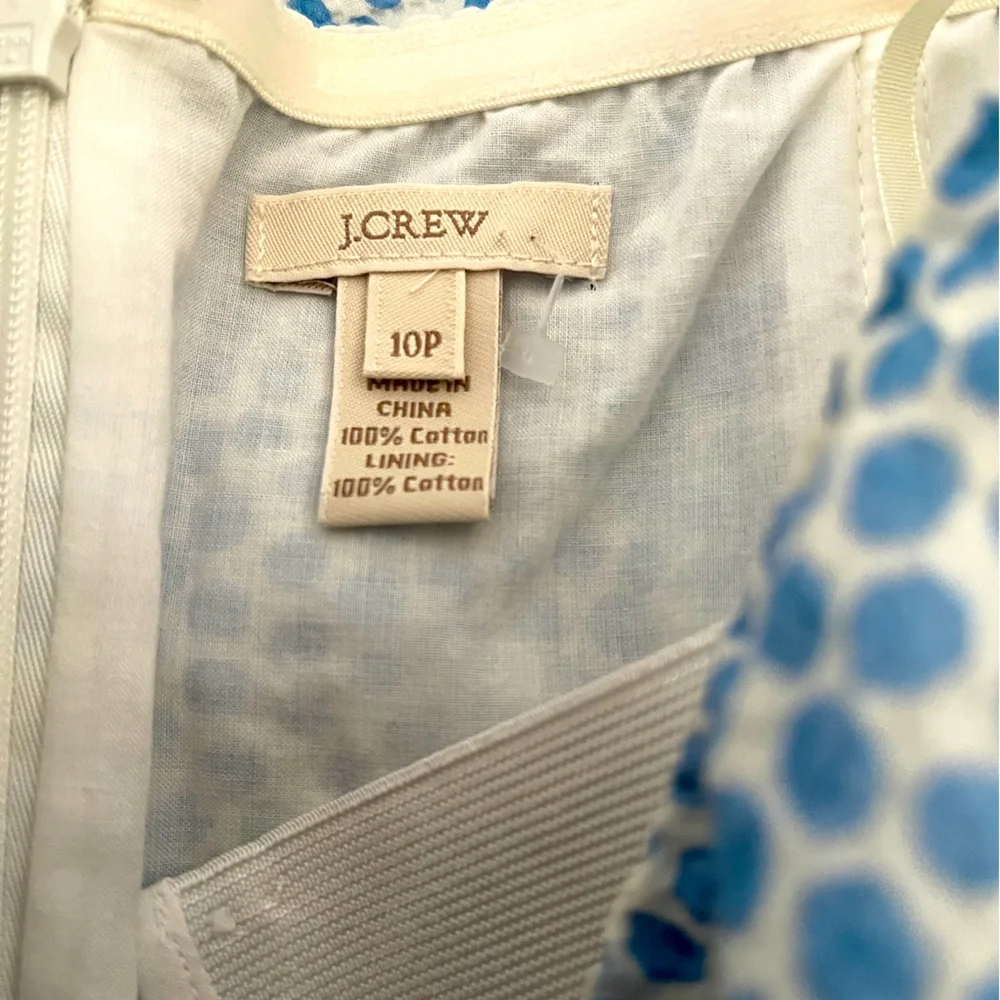 J. Crew Polka Dot Blue White 100% Cotton‎ Strapless Mini Dress 10P